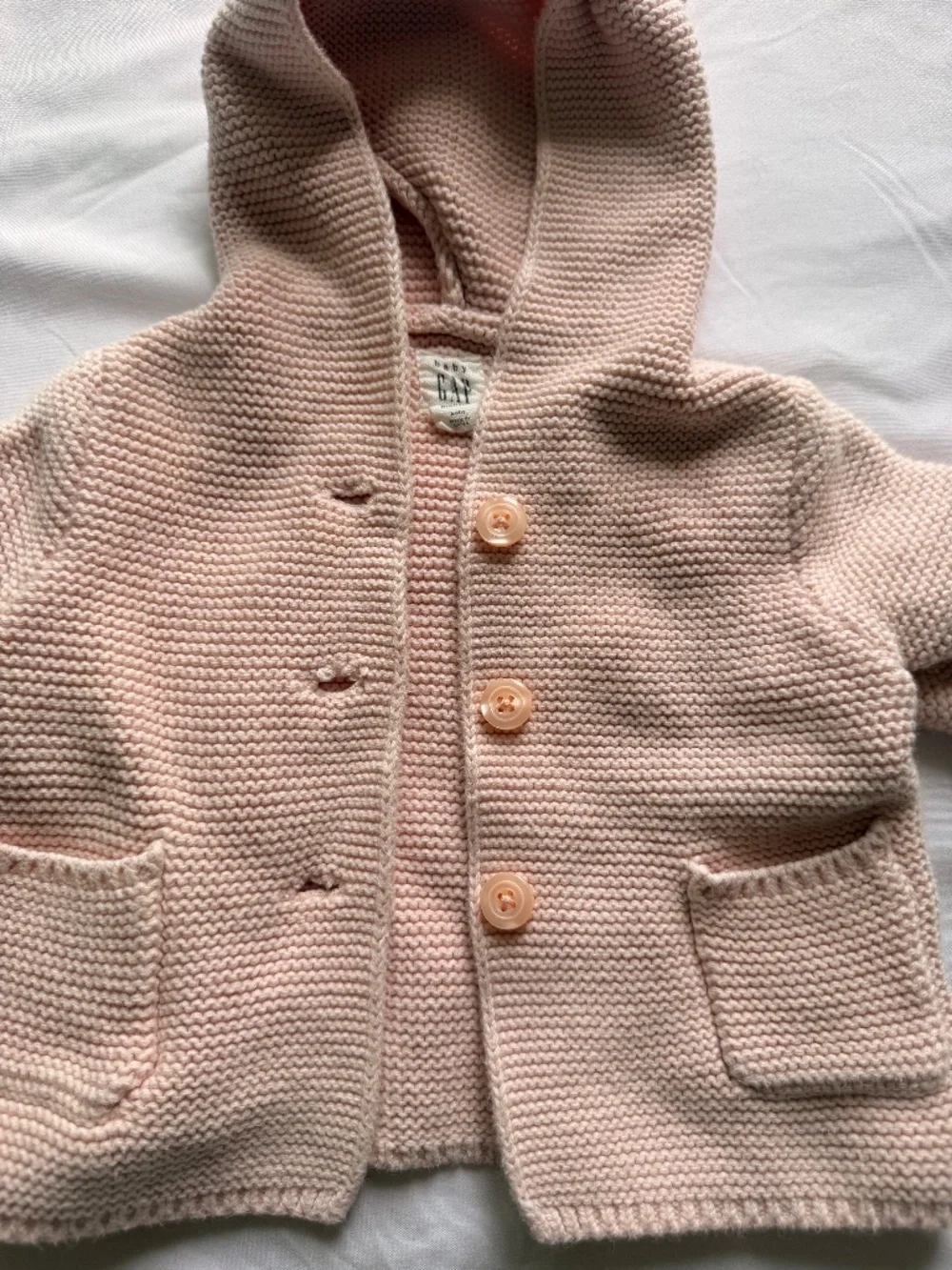 aby Gap Pink Bear Hooded Knit Cardigan Sweater 3-6M - Picture 2 of 5
